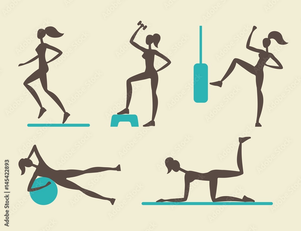Collection of female fitness silhouettes