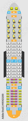 Wide body Aircraft Seat Map with restroom and Galley Vector illustration 