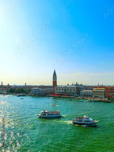 Beautiful view from Grand Canal on colorful facades of old medieval houses in Venice