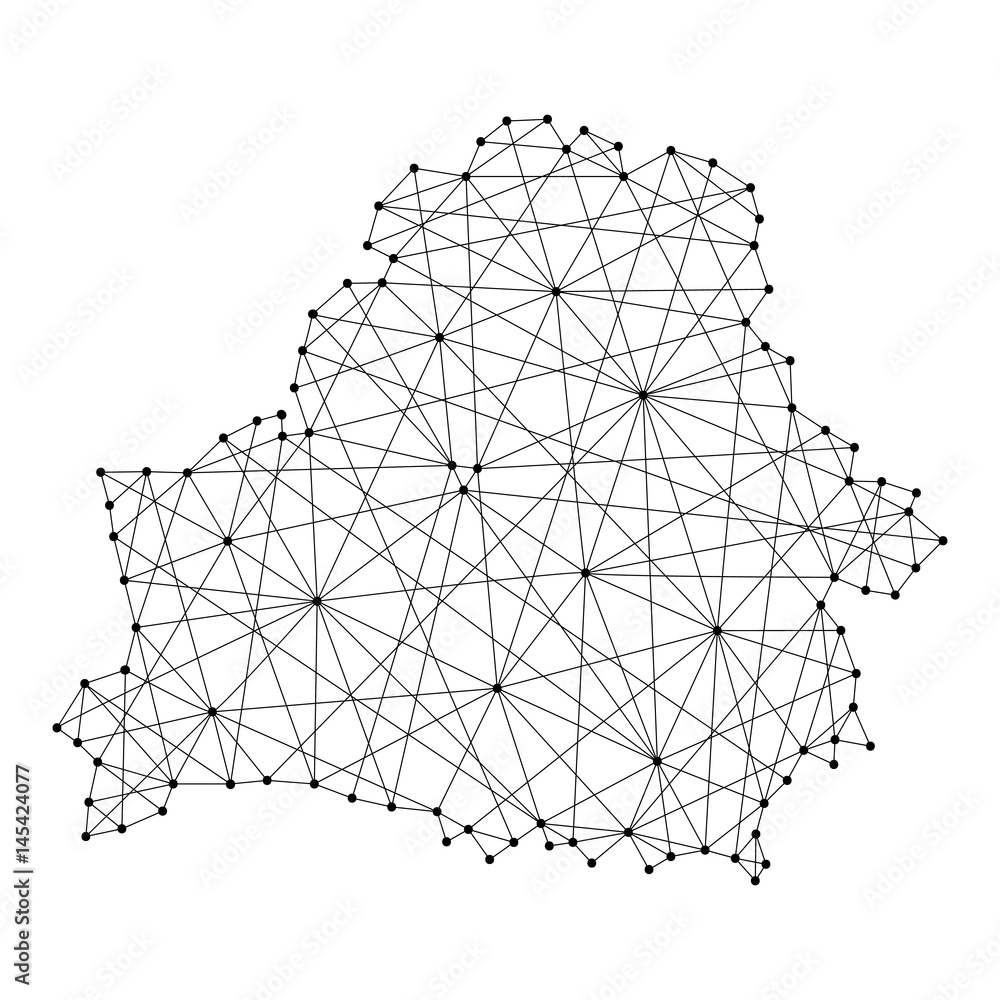 Map of Belarus from polygonal black lines and dots of vector illustration