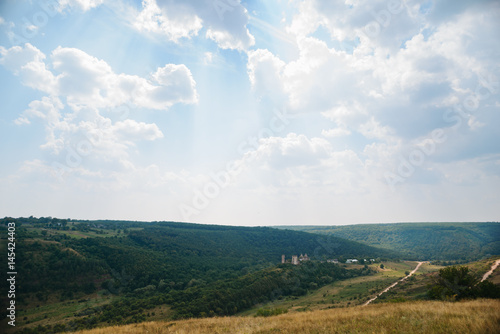 Scenic view of Chervonohorod Castle ruins Nyrkiv village, Ternopil region, Ukraine photo