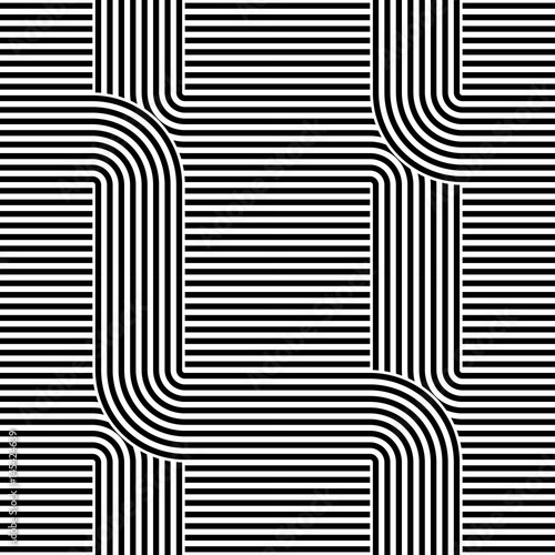 Striped abstract seamless pattern background tile. Black and white retro stripy vector illustration. Textile fabric design element.