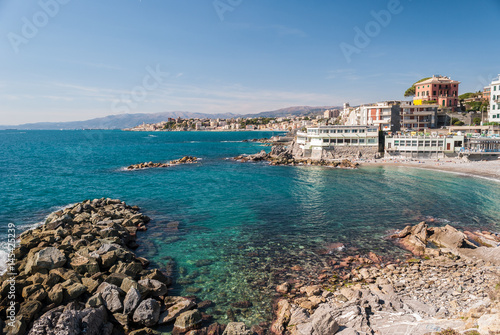 Obraz na plátně Rocky coastline in Genoa, in the district of Quarto