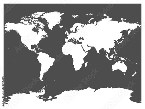 Map of World black vector silhouette. White high detailed map on dark grey background.