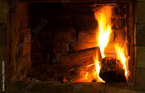 The fire in the fireplace