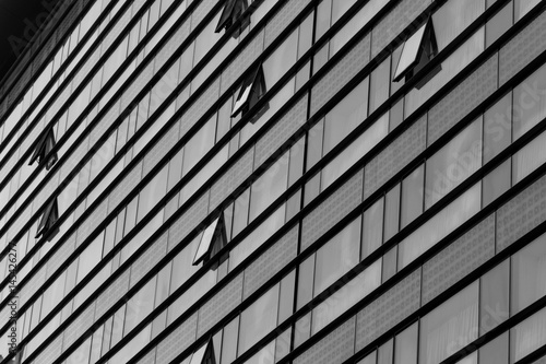 Black and white urban glass building composition