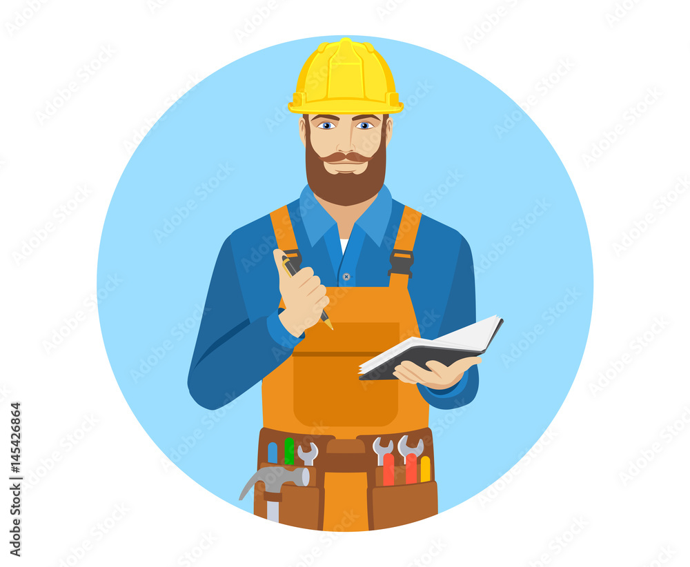 Worker with pen and pocketbook. Worker with pen and pocketbook.