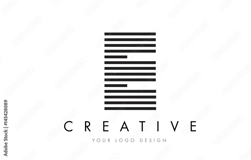 E Zebra Letter Logo Design with Black and White Stripes E Zebra Letter Logo Design with Black and White Stripes