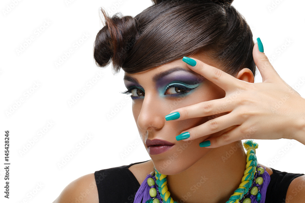 Beautiful girl with bright vivid purple make-up Beautiful girl with bright vivid purple make-up