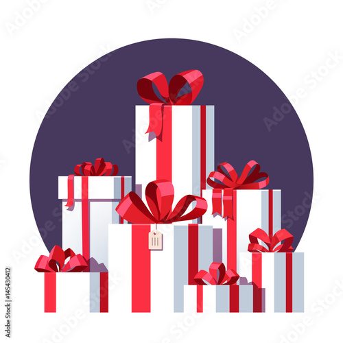 Big pile of wrapped white gift boxes