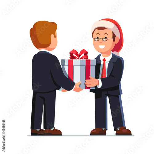 Business man boss giving gift box to employee