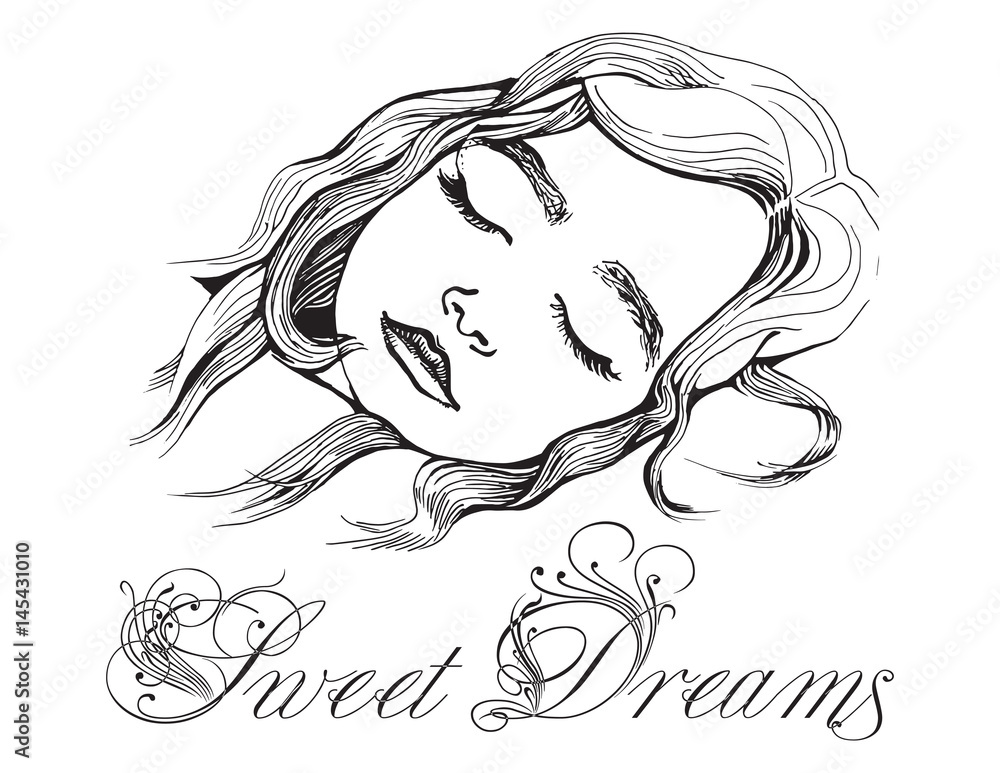 Hand Sketched Vector Cute Sleeping Girl. Sweet Dreams. Stock Vector ...