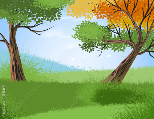 Beautiful forest and seasonal scene vector nature landscape background
