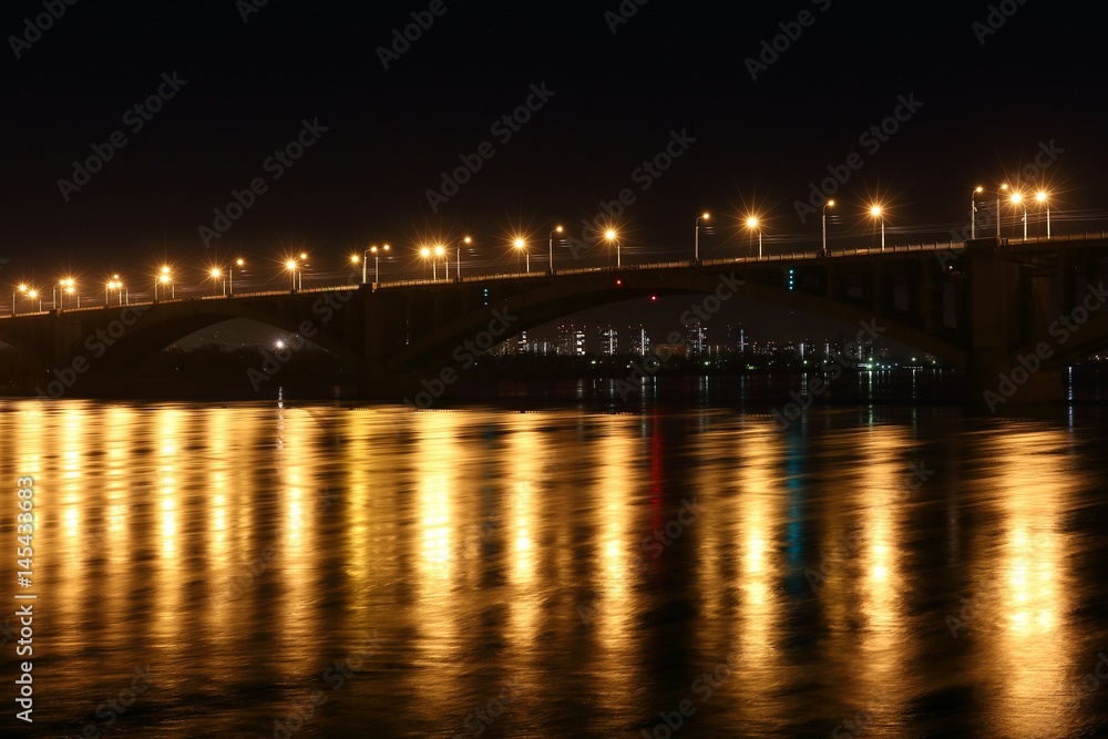 Night lights city bridge
