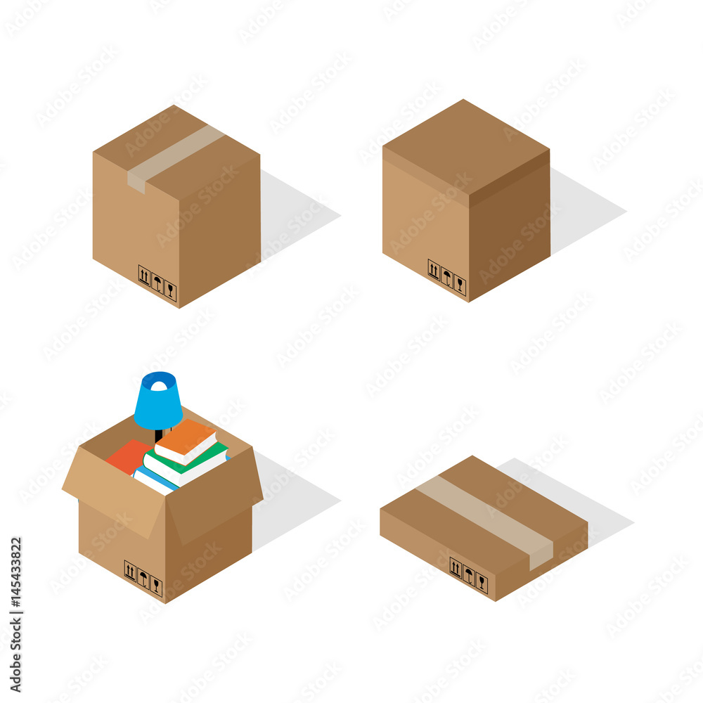 Boxes for moving in isometric style. Boxes for moving in isometric style.