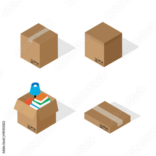 Boxes for moving in isometric style.