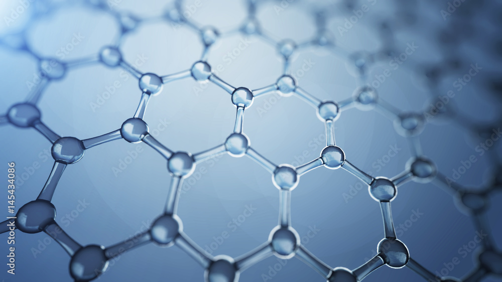 Fototapeta premium 3d illusrtation of graphene molecules. Nanotechnology background illustration.