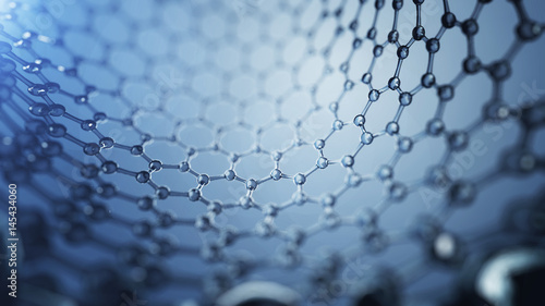 3d illusrtation of graphene molecules. Nanotechnology background illustration. photo