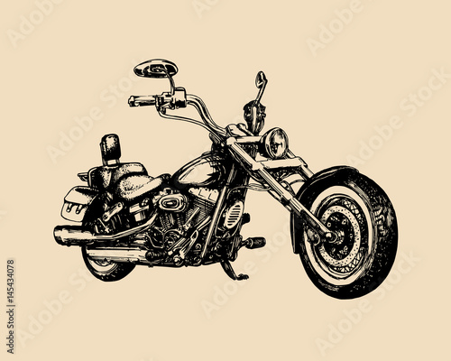 Vector hand drawn classic chopper for MC label. Vintage detailed motorcycle illustration for custom biker company etc.