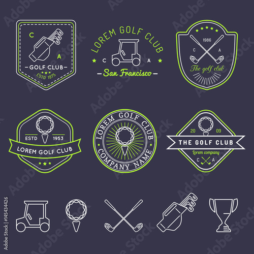 Vector golf logo set. Sports club linear illustrations collection for icons, badges and labels.