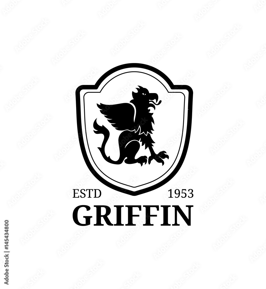 Vector griffin logo template. Luxury crest monogram. Graceful vintage animal symbol illustration used for hote card etc.