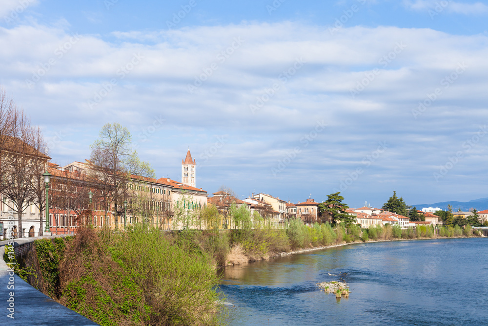 cityscape with waterfront of Adige river in Verona