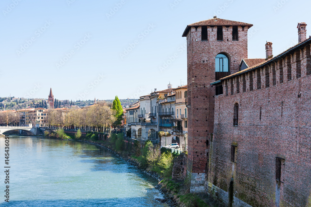 cityscape with Castel and Adige river in Verona