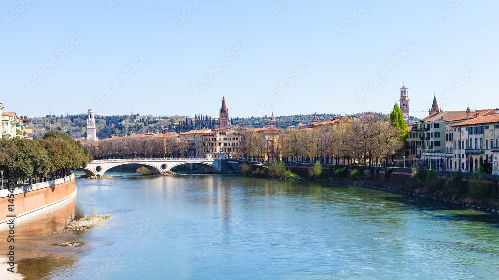 Adige river with Ponte della vittoria in Verona