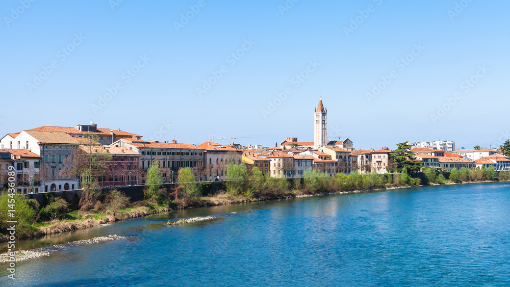 waterfront of Adige river in Verona city in spring