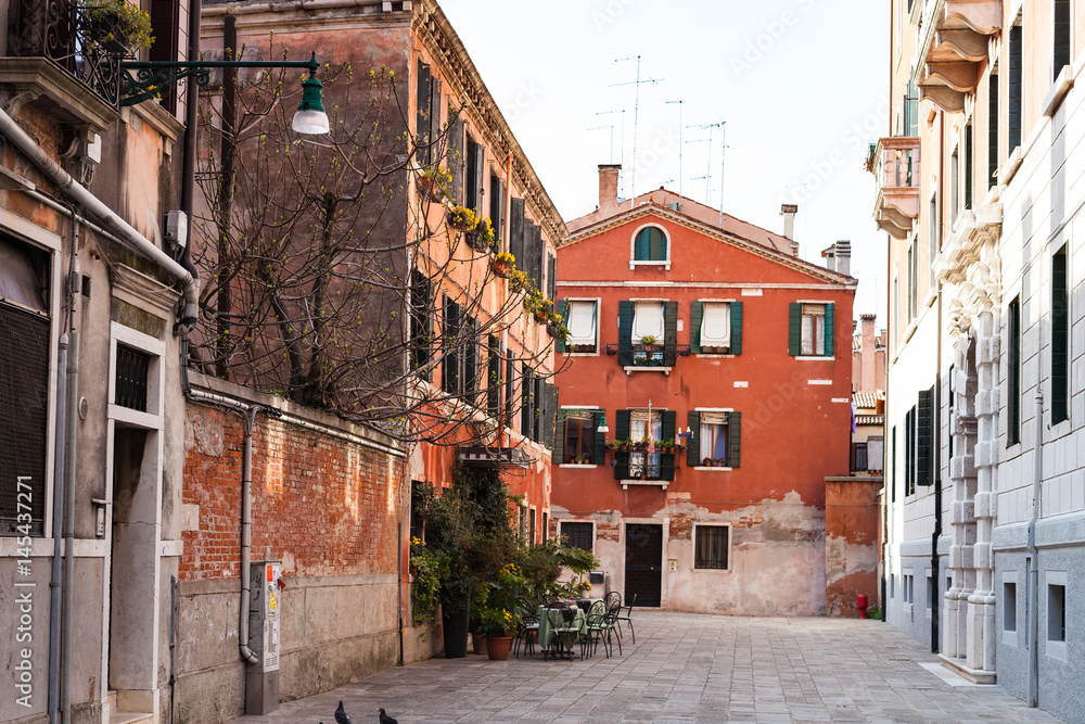 street Calle Sechera in Venice city in spring