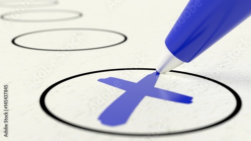 Blue pen choosing item on voting paper