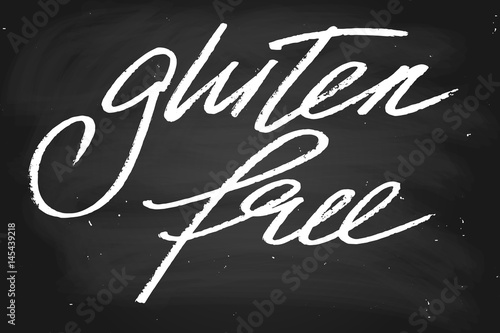 Gluten free. Handwritten text, chalk on a blackboard, vector. Each word is on a separate layer