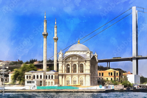Colorful painting of Ortakoy Mosque