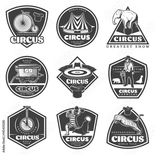 Vintage Monochrome Circus Labels Set