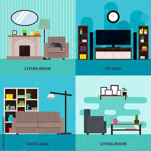 Flat Living Room Interior Square Concept