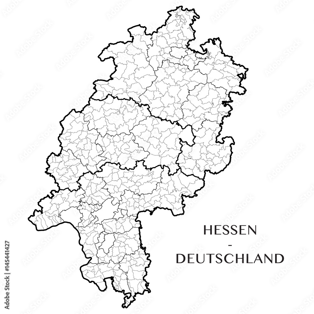     Detailed map of Hesse (Germany) with separate municipalities, subdistricts, districts, and state administrative layers. vector illustration 