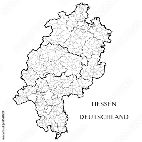     Detailed map of Hesse  Germany  with separate municipalities  subdistricts  districts  and state administrative layers. vector illustration 