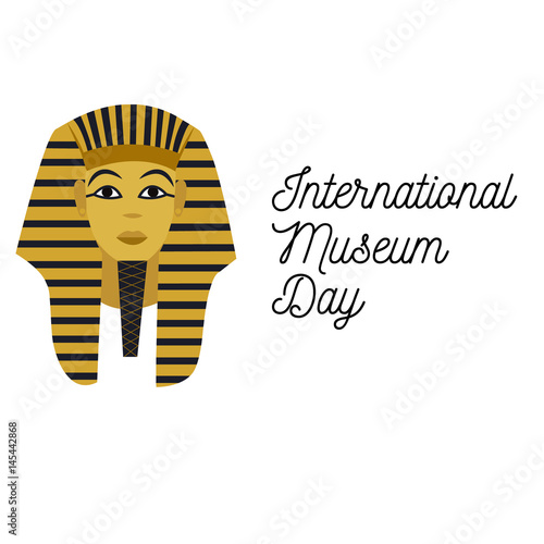 Illustration for the Museum Day with Tutankhamen and text