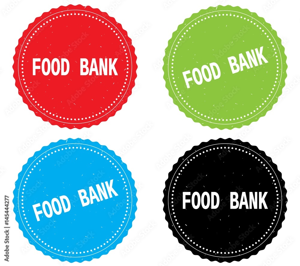 FOOD BANK text, on round wavy border stamp badge. FOOD BANK text, on round wavy border stamp badge.