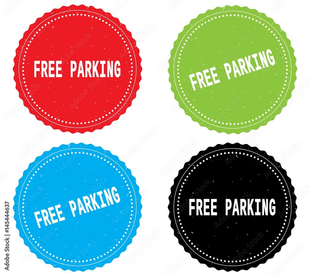 FREE PARKING text, on round wavy border stamp badge. FREE PARKING text, on round wavy border stamp badge.