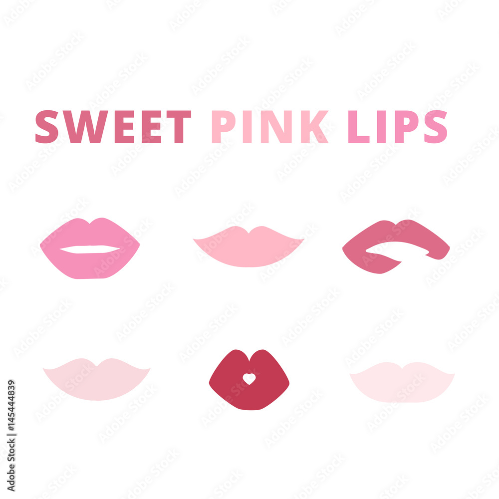 pink lips smile kiss vector isolated set pink lips smile kiss vector isolated set