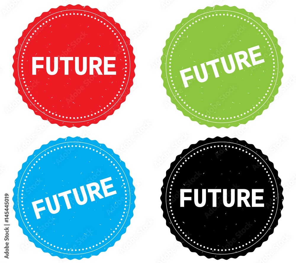 FUTURE text, on round wavy border stamp badge. FUTURE text, on round wavy border stamp badge.