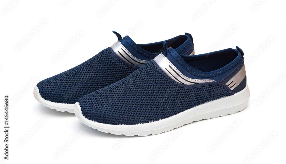 pair of blue sporty shoes for man on white background