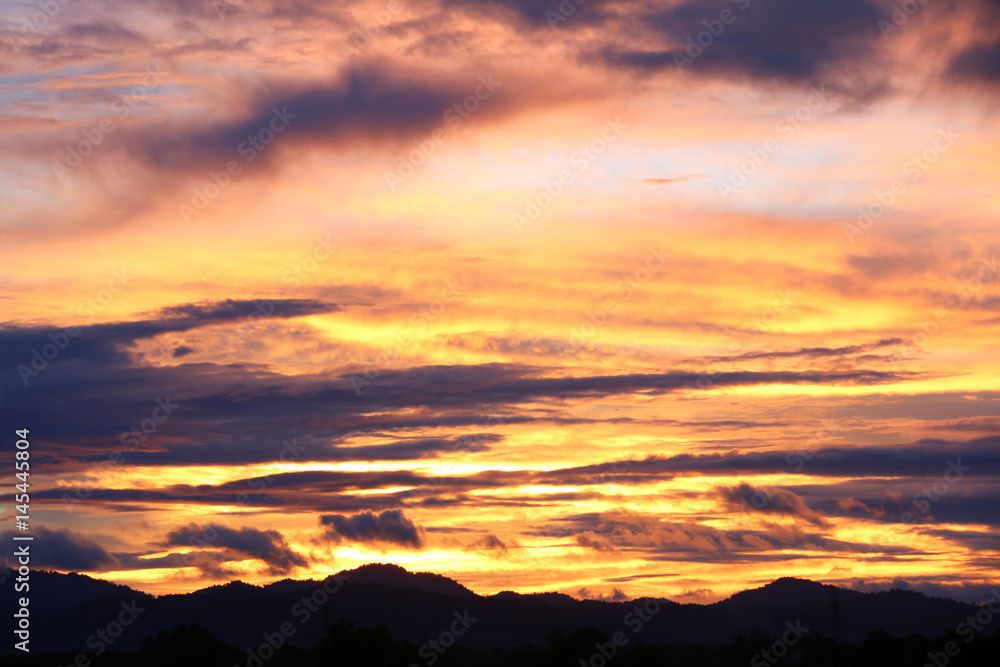 Fototapeta premium Golden light of the evening sky