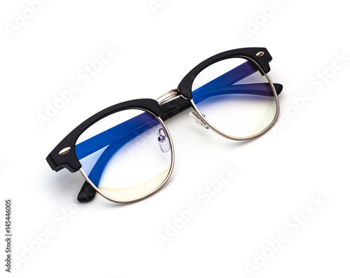 protective glasses with blue filter coating on a white background