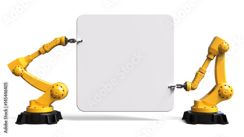 Industrie Roboter mit Schild, isoliert, weißer Hintergrund