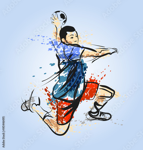 Colored vector line sketch of a handball player