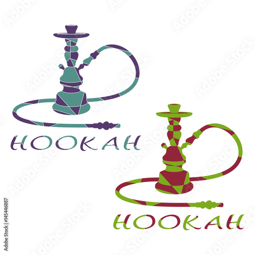 Abstract Hookah is Divided into Color Figures. Set of Two Hookahs on a White Background. 