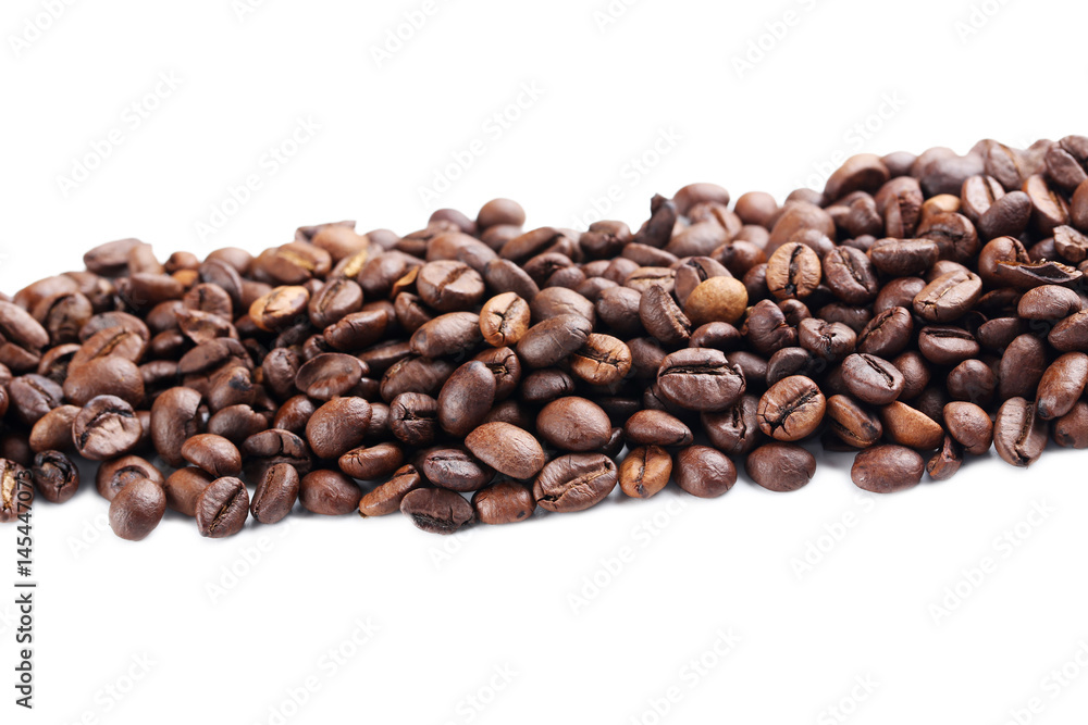Roasted coffee beans on a white background Roasted coffee beans on a white background