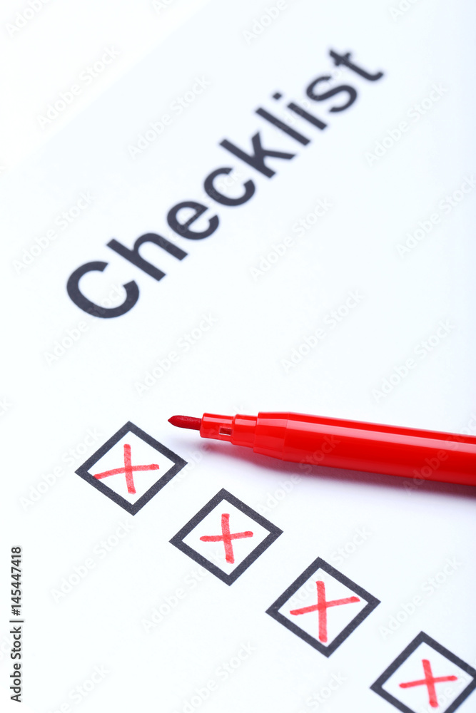 Check boxes on white paper Check boxes on white paper